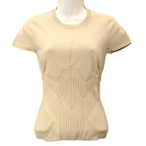 Ronny Kobo Karenine Top Crew Neck Short Sleeve Textured Knit Nude Womens M NWT